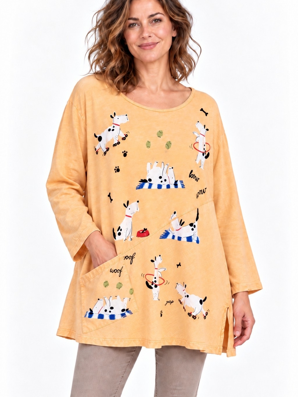 Jess & Jane XL Bull Terrier Novelty Print Lagenlook Tunic Top USA art to wear